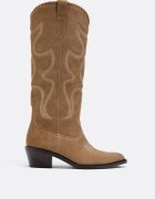 Stradivarius Cizme Cowboy Din Piele Cu Toc Bej 39