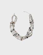 Stradivarius Colier Choker Multistrat Cu Mărgele Gri Os