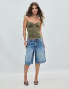 Stradivarius Corset Din Dantelă Cu Balene Verde Închis Xs