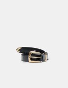 Stradivarius Curea Cu Aspect De Crocodil Negru 80