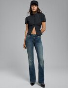 Stradivarius D67 Blugi Slim Bootcut Efect Prespălat Denim Albastru Mediu 32