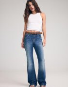 Stradivarius D68 Blugi Bootcut Cu Cordon Efect Prespălat Denim Gri Perlat 44