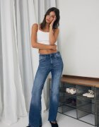 Stradivarius D74 Blugi Evazați Cu Șliț Efect Prespălat Denim Albastru Mediu Deschis 32