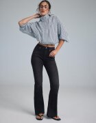 Stradivarius D74 Blugi Evazați Cu Șliț Efect Prespălat Negru Descleiat 42