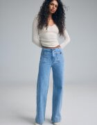 Stradivarius D77 Blugi Minimalist Cu Buzunare Efect Prespălat Denim Albastru Mediu Deschis 40