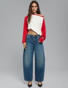 Stradivarius D80 Blugi Barrel Fit Efect Prespălat Denim Albastru Mediu 34