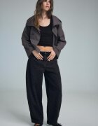 Stradivarius D80 Blugi Barrel Fit Efect Prespălat Negru Denim 40