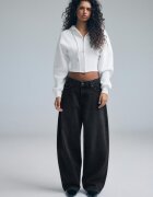 Stradivarius D80 Blugi Barrel Fit Negru Spălat 44