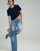 Stradivarius D91 Blugi Largi Cu Talie Joasă Albastru Overdye 40