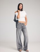 Stradivarius D91 Blugi Largi Cu Talie Joasă Efect Prespălat Gri Denim 38