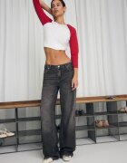Stradivarius D91 Blugi Largi Cu Talie Joasă Efect Prespălat Negru Denim 38