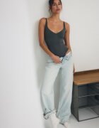 Stradivarius D92 Blugi Straight Wide Cu Rupturi Efect Prespălat Denim Albastru Deschis 40