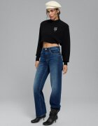 Stradivarius D92 Blugi Straight Wide Cu Rupturi Efect Prespălat Denim Albastru Mediu 42