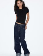 Stradivarius D92 Blugi Straight Wide Cu Rupturi Efect Prespălat Denim Descleiat 34