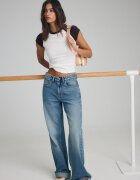Stradivarius D92 Blugi Straight Wide Cu Rupturi Efect Prespălat Denim Overdyed 36