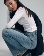 Stradivarius D92 Blugi Straight Wide Cu Rupturi Efect Prespălat Denim Overdyed 42