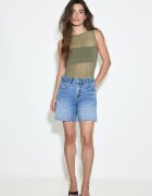 Stradivarius D93 Pantaloni Scurți Longline Efect Prespălat Denim Albastru Mediu 42