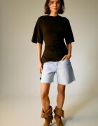 Stradivarius D93 Pantaloni Scurți Longline Efect Prespălat Denim Albastru Mediu Deschis 38