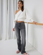 Stradivarius D98 Blugi Straight Efect Vintage Efect Prespălat Gri Denim Culoare Închisă 38