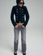 Stradivarius D98 Blugi Straight Efect Vintage Gri Mediu 42