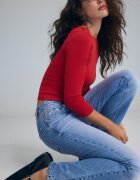 Stradivarius D98 Blugi Straight Lungime Specială Albastru Mediu 38