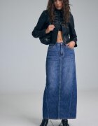Stradivarius Fustă Lungă Din Denim Efect Prespălat Denim Albastru Mediu 42