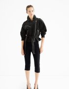 Stradivarius Geacă Biker 100% Piele Gri Închis Xl