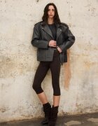 Stradivarius Geacă Biker Din Imitație De Piele Gri Închis S
