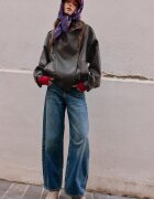 Stradivarius Geacă Biker Oversize Din Imitație De Piele Maro L