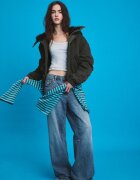 Stradivarius Geacă Bomber Cu Guler Din Imitație De Blană Kaki Xl