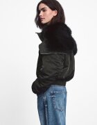 Stradivarius Geacă Bomber Cu Guler Din Imitație De Blană Verde Închis Xs
