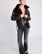 Stradivarius Geacă Cu Guler Înalt Dublă Față Din Imitație De Piele Maro L