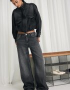Stradivarius Geacă Denim Balon Negru Spălat L