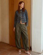 Stradivarius Geacă Denim Cu Nasturi 100% Bumbac Albastru Foarte Închis/Decolorat S