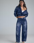 Stradivarius Geacă Din Jacquard Cu Flori Efect Prespălat Denim Albastru Mediu Xl