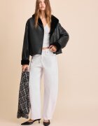 Stradivarius Geacă Dublă Față Cu Guler Șal Și Imitație De Piele Negru M