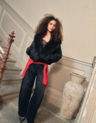 Stradivarius Geacă Matlasată Cu Guler Imitație De Blană Negru M