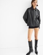 Stradivarius Geacă Oversize Din Piele Negru L
