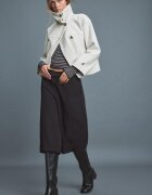 Stradivarius Geacă Petrecută Cu Guler Înalt Și Textură Fină Ecru Xl