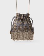 Stradivarius Geantă Crossbody Cu Mărgele Și Franjuri Piatră Os