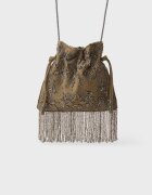 Stradivarius Geantă Crossbody Cu Mărgele Și Franjuri Verde Închis Os
