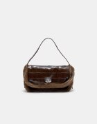 Stradivarius Geantă De Umăr Combinată Cu Presaj Piele De Crocodil Și Imitație De Blană Albastru Os