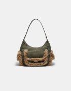 Stradivarius Geantă De Umăr Cu Buzunar Și Imitație De Blană Verde Închis Os