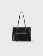 Stradivarius Geantă Shopper Cu Fermoare Și Imitație De Piele Negru Os