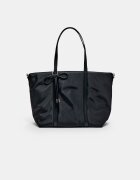 Stradivarius Geantă Shopper Din Țesătură Cu Fundă Negru Os