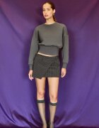Stradivarius Hanorac Cropped Cu Betelie Lată Gri Închis S