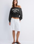 Stradivarius Hanorac Cropped Cu Decolteu Bărcuță Alb Unt S