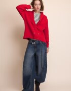 Stradivarius Jachetă Din Tricot Cu Rever Și Nasturi Dubli Roșu Xs