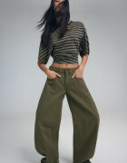 Stradivarius Jeans Balloon Fit Talie Joasă Kaki 32