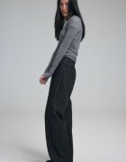 Stradivarius Jeans Straight Wide Cu Fir Metalic Negru Spălat 40